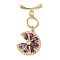 Brass with Pave Cubic Zirconia Toggle Clasps, Flower, Purple, Real 18K Gold Plated, bar: 7x19x3mm, hole: 1.5mm, round: 35.5mm long, pendant: 22x18x4mm, ring: 12.5x10.5x1mm, hole: 1.5mm.