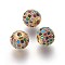 Brass Micro Pave Cubic Zirconia Beads, Round, Colorful, Golden, 8x7.5mm, Hole: 2mm