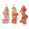 Gradient Color Natural Red Aventurine & Natural Sunstone & Natural Topaz Jade Chip Beaded Pendants, with 304 Stainless Steel Loops, Stainless Steel Color, 28~34x7~10x7~10mm, Hole: 2x3mm, 3pcs/set