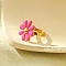 304 Stainless Steel Enamel Stud Rings for Women, Flower, Hot Pink, Adjustable, Flower: 18x18mm