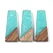 Resin & Wood Pendants, Trapezoid Charms, Aquamarine, 38x15x3.5mm, Hole: 2mm