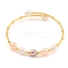 Brass & Natural Freshwater Pearl Beads Open Cuff Bangles for Women BJEW-F470-03G-02-1