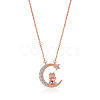 Chinese Zodiac Necklace Ox Necklace 925 Sterling Silver Rose Gold Cattle on the Moon Pendant Charm Necklace Zircon Moon and Star Necklace Cute Animal Jewelry Gifts for Women JN1090B-1