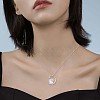 Natural Shell Bunny with Crescent Moon Pendant Necklace with Clear Cubic Zirconia JN1073B-4