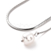 304 Stainless Steel Round Snake Chain Necklace with Acrylic Pearl Tassel Charm for Women NJEW-P271-07P-2