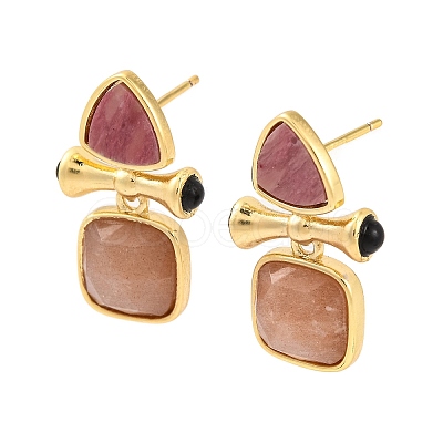 Ion Plating(IP) Natural Sunstone and Natural Rhodonite Stud Earring Findings EJEW-U014-01D-1