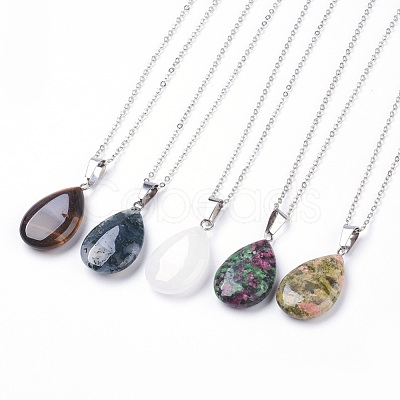 Natural & Synthetic Gemstone Pendant Necklaces X-NJEW-JN02160-1