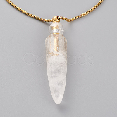 Natural Quartz Crystal Openable Perfume Bottle Pendant Necklaces NJEW-H216-05G-1