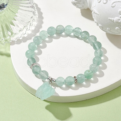 Natural Green Fluorite Round Beaded Stretch Bracelets BJEW-JB10089-03-1