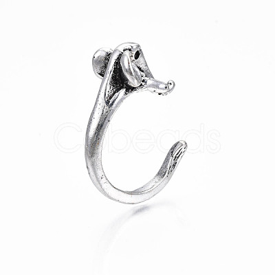 Alloy Elephant Open Cuff Ring for Women RJEW-T009-32AS-1