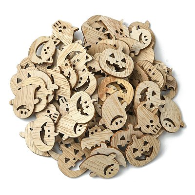 25Pcs Halloween Theme Wood Cabochons WOOD-CJC0005-56-1