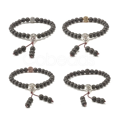 Natural Lava Rock & Cubic Zirconia Round Beads Stretch Bracelet BJEW-JB07200-1