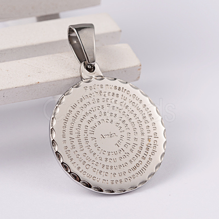 Flat Round with Words 304 Stainless Steel Pendants STAS-L177-37P-1