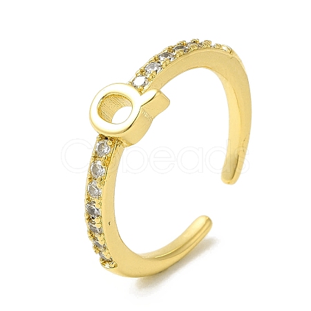 Clear Cubic Zirconia Initial Letter Open Cuff Ring RJEW-H120-09G-Q-1