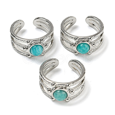 Natural Amazonite Adjustable Rings RJEW-K269-10P-05-1