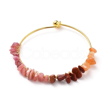 Natural Mixed Stone Chips Beads Bangles BJEW-JB05651-02-1