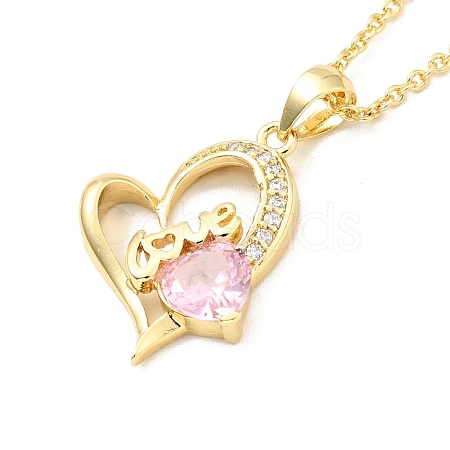 Cubic Zirconia Heart with Word Love Pendant Necklace NJEW-F293-02B-G-1