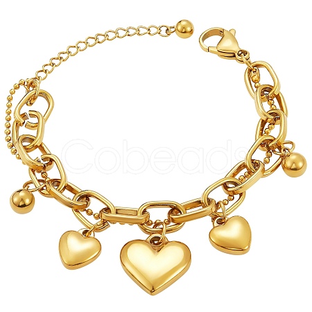Titanium Steel Heart Charm Bracelets for Women BJEW-BB69676-I-1