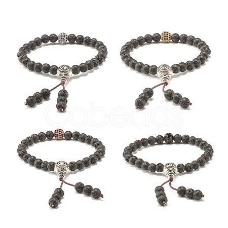 Natural Lava Rock & Cubic Zirconia Round Beads Stretch Bracelet BJEW-JB07200-1