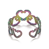 Rainbow Color Ion Plating(IP) 304 Stainless Steel Heart Wrap Open Cuff Ring for Women RJEW-A005-31MC-3