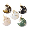 Natural & Synthetic Mixed Gemstone Copper Wire Wrapped Moon Pendants PALLOY-JF02569-1