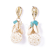 Cane Woven Beads Dangle Stud Earrings EJEW-F206-10G-2