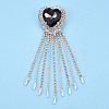 Glass Heart with Crystal Rhinestone Tassel Lapel Pin JEWB-T002-43S-1
