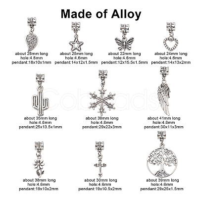 50Pcs 10 Styles Tibetan Style Alloy European Dangle Charms PALLOY-CJ0002-74-1