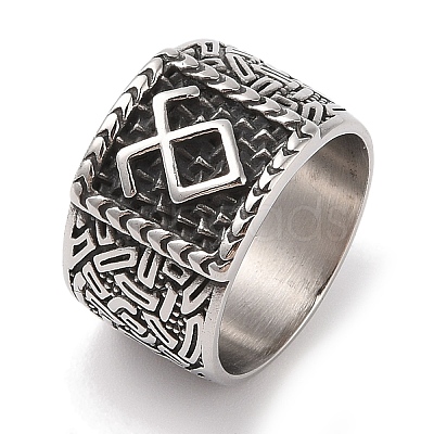 Viking 304 Stainless Steel Rune Finger Rings RJEW-U005-09A-AS-1