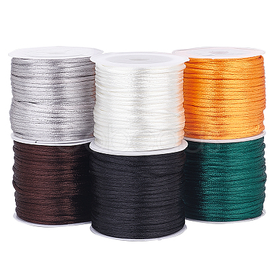 PandaHall Elite 6 Rolls 6 Colors Nylon Rattail Satin Cord NWIR-PH0002-01A-1