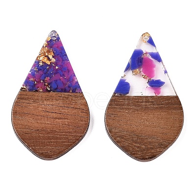 Transparent Resin and Walnut Wood Pendants RESI-T057-06G-1