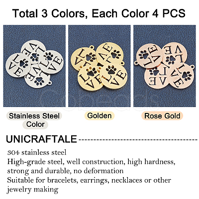 Unicraftale 12Pcs 3 Colors 304 Stainless Steel Pendants STAS-UN0024-29-1