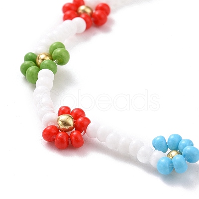 Handmade Daisy Flower Baking Paint & Dyed Glass Seed Beaded Stretch Bracelets BJEW-JB07668-01-1