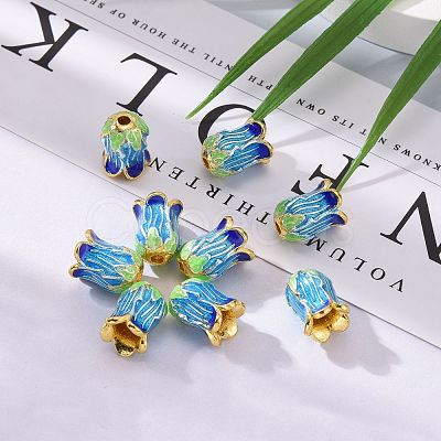 5-Petal Rack Plating Brass Enamel Bead Cap X-KK-P024-13-RS-1