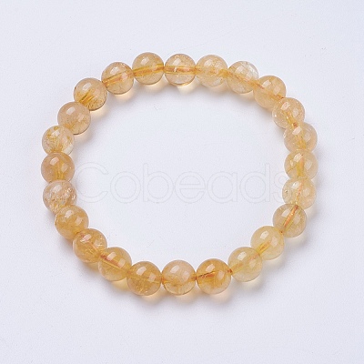 Natural Citrine Beaded Stretch Bracelets BJEW-I253-8mm-21-1