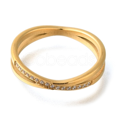 Ion Plating(IP) 304 Stainless Steel Micro Pave Clear Cubic Zirconia Finger Rings RJEW-B066-08G-1