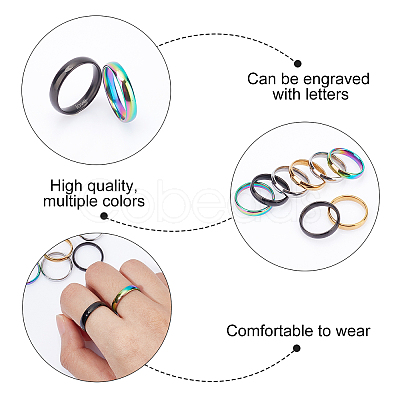 ARRICRAFT 8Pcs 4 Colors 304 Stainless Steel Simple Plain Band Finger Ring for Women RJEW-AR0002-01-1