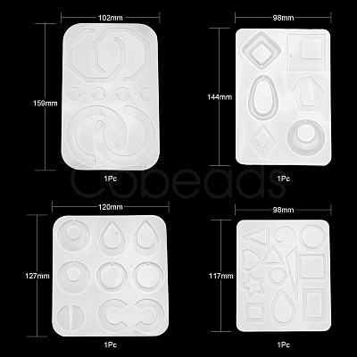 4Pcs Geometry/Teardrop/Letter Pendant & Links Silicone Molds DIY-LS0003-21-1