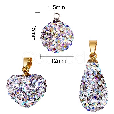 20Pcs 3 Styles Polymer Clay Rhinestone Pendants KK-SZ0001-41-1