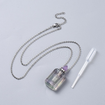 Natural Gemstone Perfume Bottle Pendant Necklaces NJEW-F251-08-1