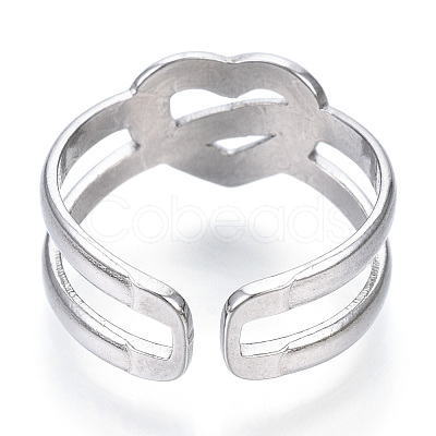 Non-Tarnish 304 Stainless Steel Heart Open Cuff Ring RJEW-N040-15-1