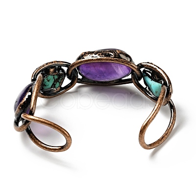 Natural Turquoise & Amethyst Open Cuff Bangle G-D468-07R-1