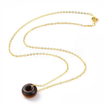 Rondelle Natural Tiger Eye Pendant Necklaces NJEW-JN03237-03-1