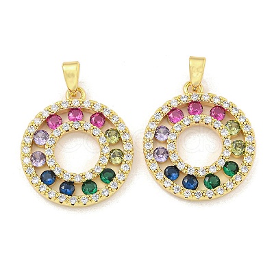 Round Rack Plating Brass Cubic Zirconia Pendants X-KK-M291-07G-1