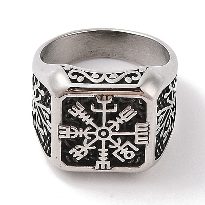 Viking 304 Stainless Steel Vegvisir Wide Finger Rings for Mens RJEW-U005-21A-04-1