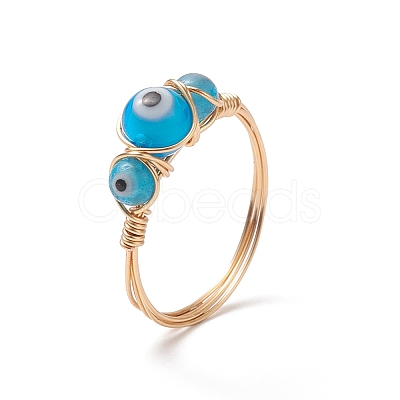 Lampwork Evil Eye Finger Ring RJEW-JR00555-1