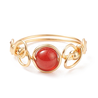 Natural Red Agate Braided Finger Ring RJEW-TA00042-03-1