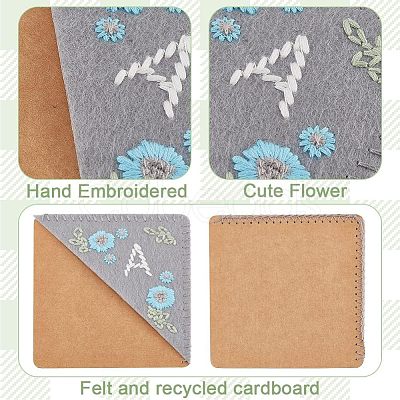 Olycraft 4Pcs 4 Style Felt & Kraft Paper Embroidery Corner Bookmarks FIND-OC0002-34-1