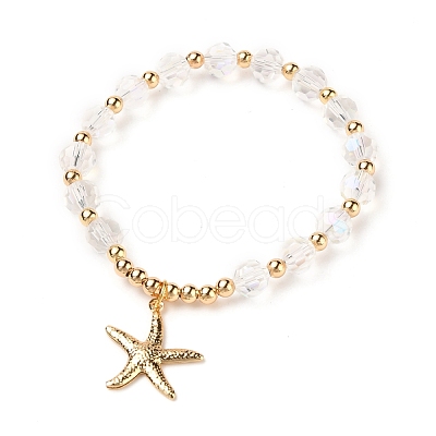 Brass Starfish Charm Bracelets BJEW-JB05571-03-1