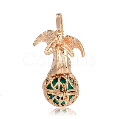 Golden Plated Brass Hollow Round Cage Pendants KK-J249-07G-1